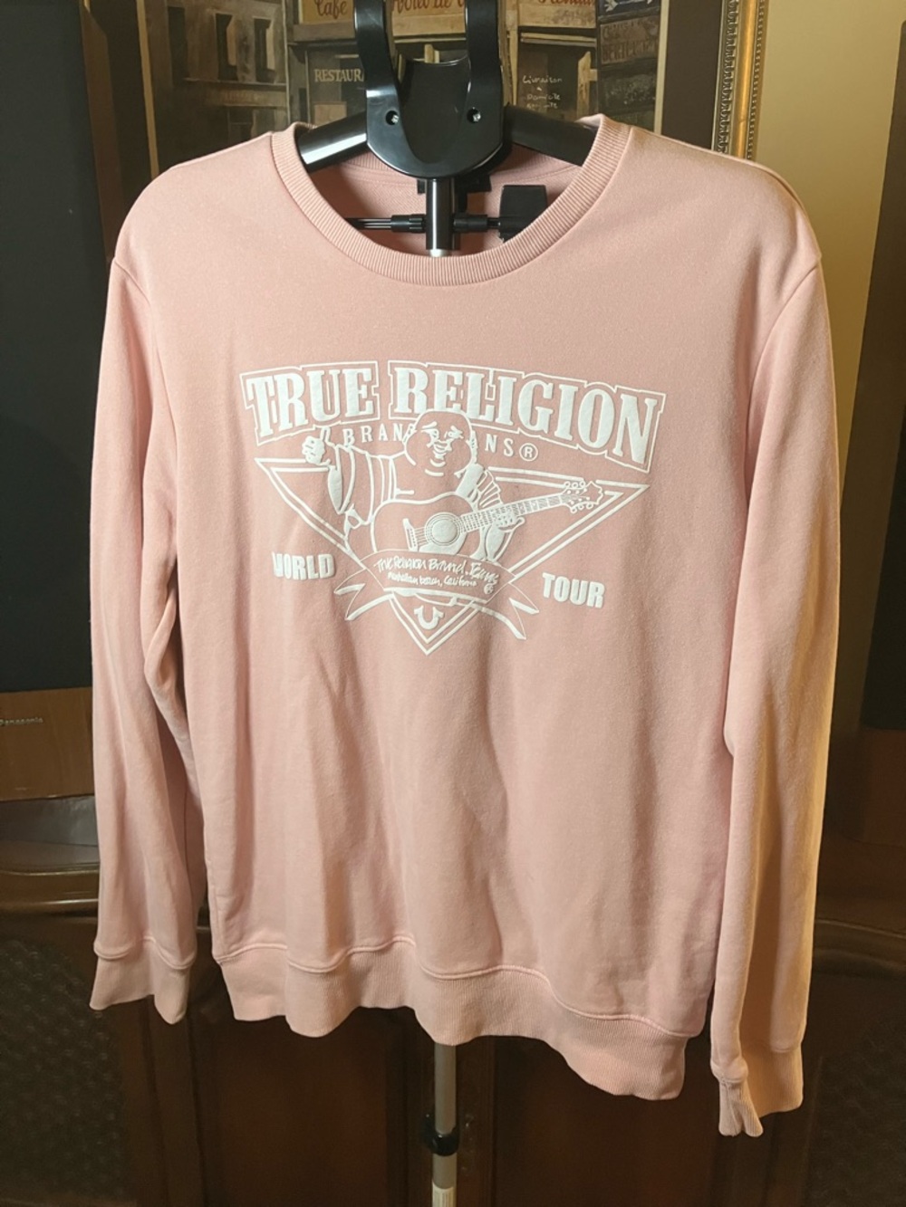 True Religion Pink Crewneck Sweatshirt L Graphic Logo Pullover